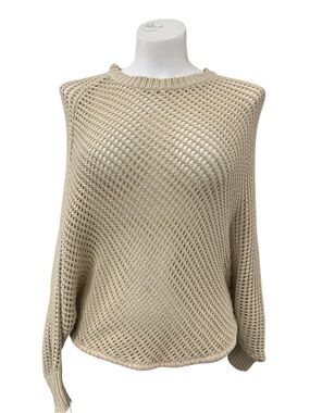 Neutral Open-Weave Crewneck Sweater - Beige Size XS
